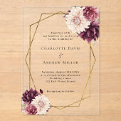 Invitations En Acrylique Fleur beige bordeaux mariage clair géométrique (Recto)