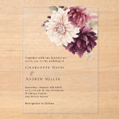 Invitations En Acrylique Fleur beige crème bordeaux mariage clair (Recto)