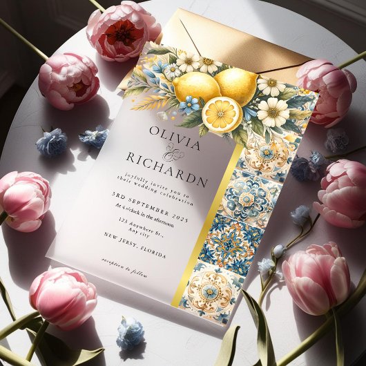 Invitations En Acrylique Fleur carrelée méditerranéenne Italien Positano Le