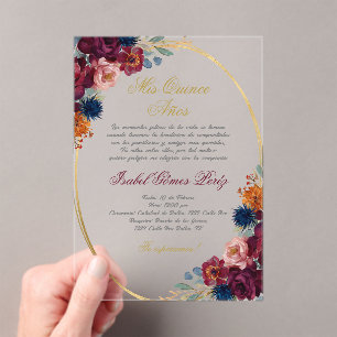 Invitations En Acrylique Fleur de bijoux espagnol Quinceañera