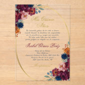 Invitations En Acrylique Fleur de bijoux espagnol Quinceañera (Recto)