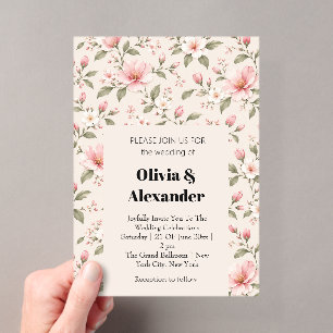 Invitations En Acrylique Fleur de cerisier rose pâle, motif floral sans cou