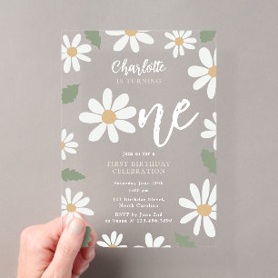 Invitations En Acrylique Fleur de marguerite mignonne 1er anniversaire fill