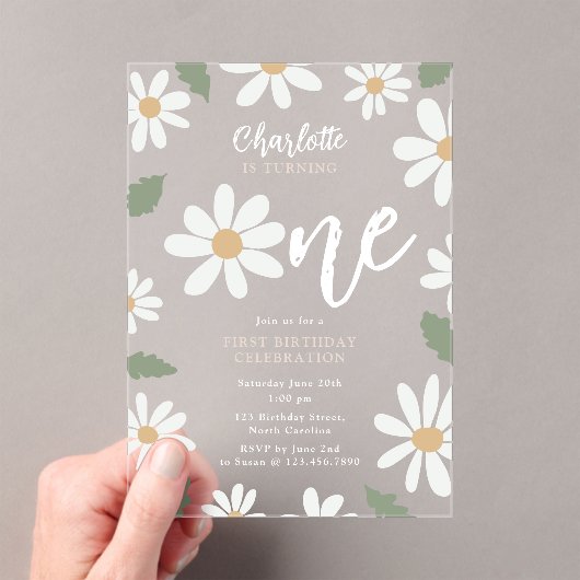 Invitations En Acrylique Fleur de marguerite mignonne 1er anniversaire fill (In situ (ordinateur de poche))