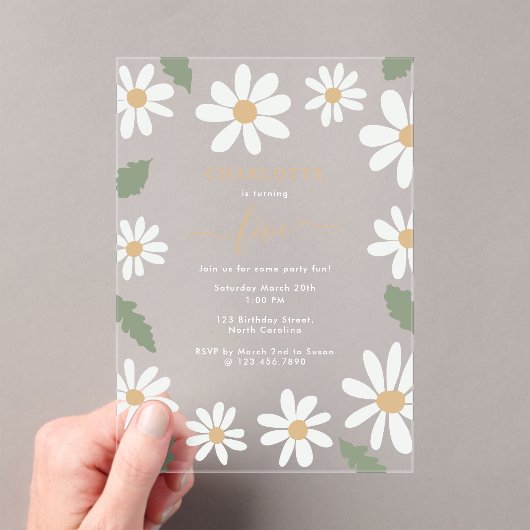 Invitations En Acrylique Fleur de marguerite mignonne Fête d'anniversaire F (In situ (ordinateur de poche))