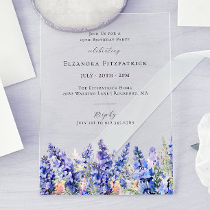 Invitations En Acrylique Fleur de naissance Blue Larkspur de juillet pour 1