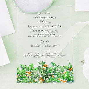 Invitations En Acrylique Fleur de naissance du mois de décembre pour 30 ans