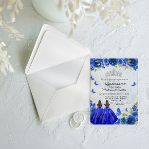 Invitations En Acrylique Fleur de papillon royal bleu Quinceanera jumelle