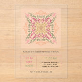 Invitations En Acrylique Fleur de pêche douce kaléidoscopique Script Meille (Recto)