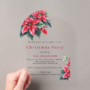 Invitations En Acrylique fleur de Poinsettia rouge fête de Noël