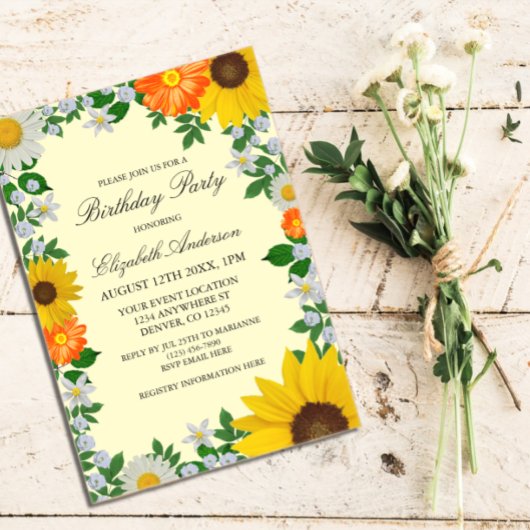 Invitations En Acrylique Fleur de soleil rustique Daisy Floral Anniversaire