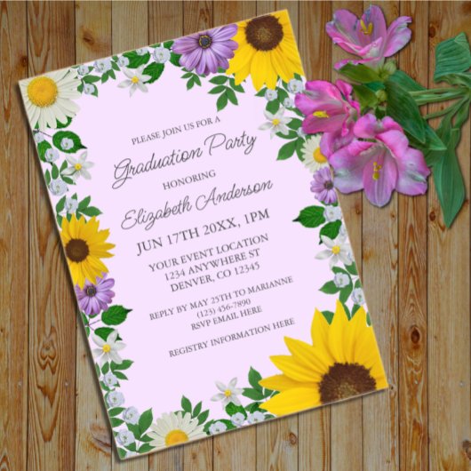 Invitations En Acrylique Fleur de soleil rustique Daisy Floral Graduation P