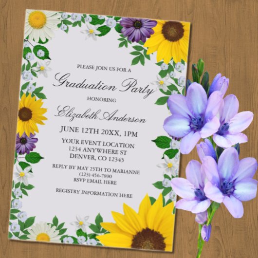 Invitations En Acrylique Fleur de soleil rustique Daisy Graduation florale