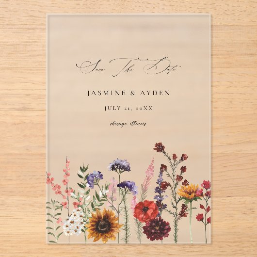 Invitations En Acrylique Fleur de tournesol et fleurs Fleurs sauvages (Recto)
