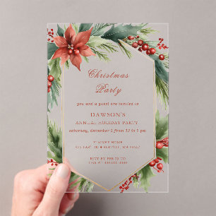 Invitations En Acrylique Fleur d'hiver Green Gold Noël