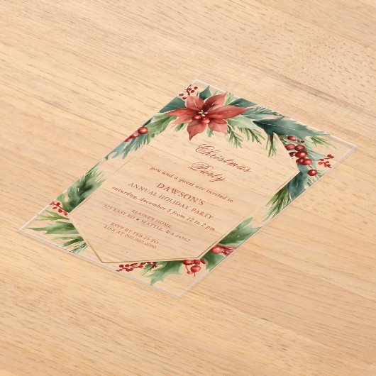 Invitations En Acrylique Fleur d'hiver Green Gold Noël (Poser)