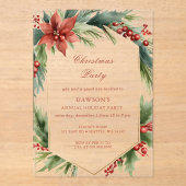 Invitations En Acrylique Fleur d'hiver Green Gold Noël (Recto)