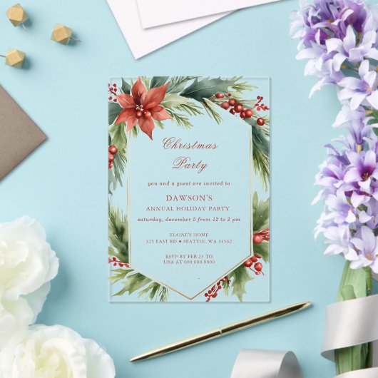 Invitations En Acrylique Fleur d'hiver Green Gold Noël (Insitu (Mariage))