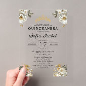 Invitations En Acrylique Fleur d'Or Blanc Princesse Quinceanera (In situ (ordinateur de poche))