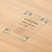 Invitations En Acrylique Fleur d'Or Blanc Princesse Quinceanera (Poser)