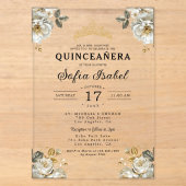 Invitations En Acrylique Fleur d'Or Blanc Princesse Quinceanera (Recto)