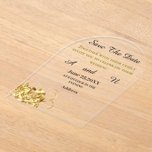 Invitations En Acrylique fleur d'or Enregistrer la date (Poser)