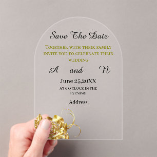 Invitations En Acrylique fleur d'or Enregistrer la date