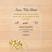 Invitations En Acrylique fleur d'or Enregistrer la date (Recto)