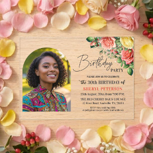 Invitations En Acrylique Fleur élégante avec photo 30e anniversaire 