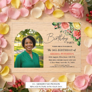 Invitations En Acrylique Fleur élégante avec photo pour la fête d'anniversa