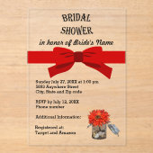 Invitations En Acrylique Fleur orange ruban rouge dans un pot de douche de (Recto)