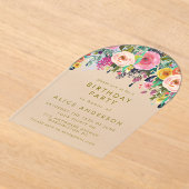 Invitations En Acrylique Fleur peint Elégant Anniversaire clair (Poser)