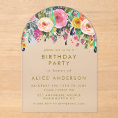 Invitations En Acrylique Fleur peint Elégant Anniversaire clair (Recto)