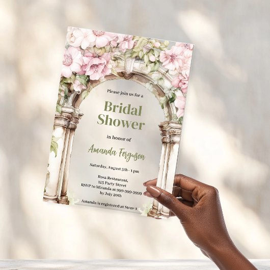 Invitations En Acrylique Fleur rose arche Fête des mariées beige clair