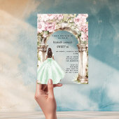 Invitations En Acrylique Fleur rose vert arche robe claire Sweet 16