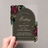 Invitations En Acrylique Fleur rouge rouge foncé moody chic mariage (In situ (ordinateur de poche))