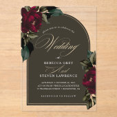 Invitations En Acrylique Fleur rouge rouge foncé moody chic mariage (Recto)
