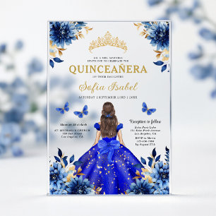 Invitations En Acrylique Fleur Royale Papillon Bleu Princesse Quinceanera