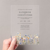 Invitations En Acrylique Fleur sauvage aquarelle Elegant Dusty Blue Mariage (In situ (ordinateur de poche))