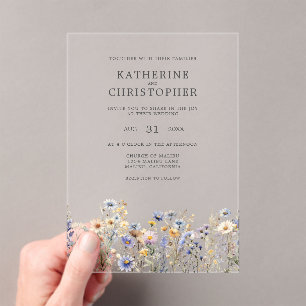 Invitations En Acrylique Fleur sauvage aquarelle Elegant Dusty Blue Mariage