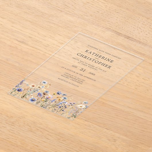 Invitations En Acrylique Fleur sauvage aquarelle Elegant Dusty Blue Mariage (Poser)