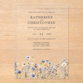 Invitations En Acrylique Fleur sauvage aquarelle Elegant Dusty Blue Mariage (Recto)
