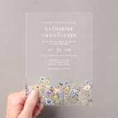 Invitations En Acrylique Fleur sauvage aquarelle Elegant Dusty Blue Mariage (In situ (ordinateur de poche))