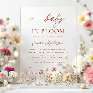 Invitations En Acrylique Fleur sauvage bébé dans le Baby shower en fleurs