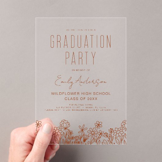 Invitations En Acrylique Fleur sauvage Bloom Graduation Party Boho (In situ (ordinateur de poche))
