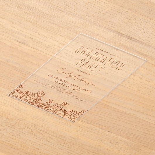 Invitations En Acrylique Fleur sauvage Bloom Graduation Party Boho (Poser)