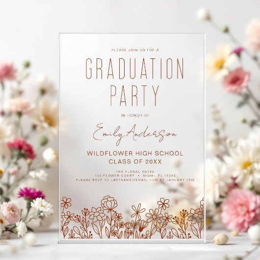 Invitations En Acrylique Fleur sauvage Bloom Graduation Party Boho