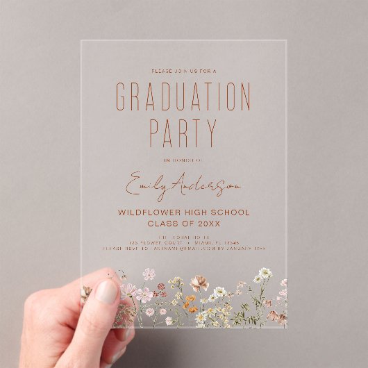 Invitations En Acrylique Fleur sauvage Bloom Graduation Party Boho (In situ (ordinateur de poche))