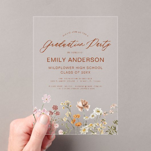 Invitations En Acrylique Fleur sauvage Bloom Graduation Party Photo (In situ (ordinateur de poche))
