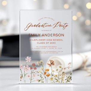 Invitations En Acrylique Fleur sauvage Bloom Graduation Party Photo